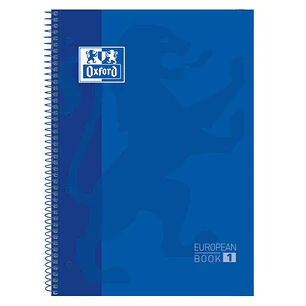 Oxford Europeanbook 1 Cuaderno Espiral Formato A4+ Cuadriculado 5x5mm - 80 Hojas - Banda de Color - Tapa Extradura Brillante - Color Azul Marino
