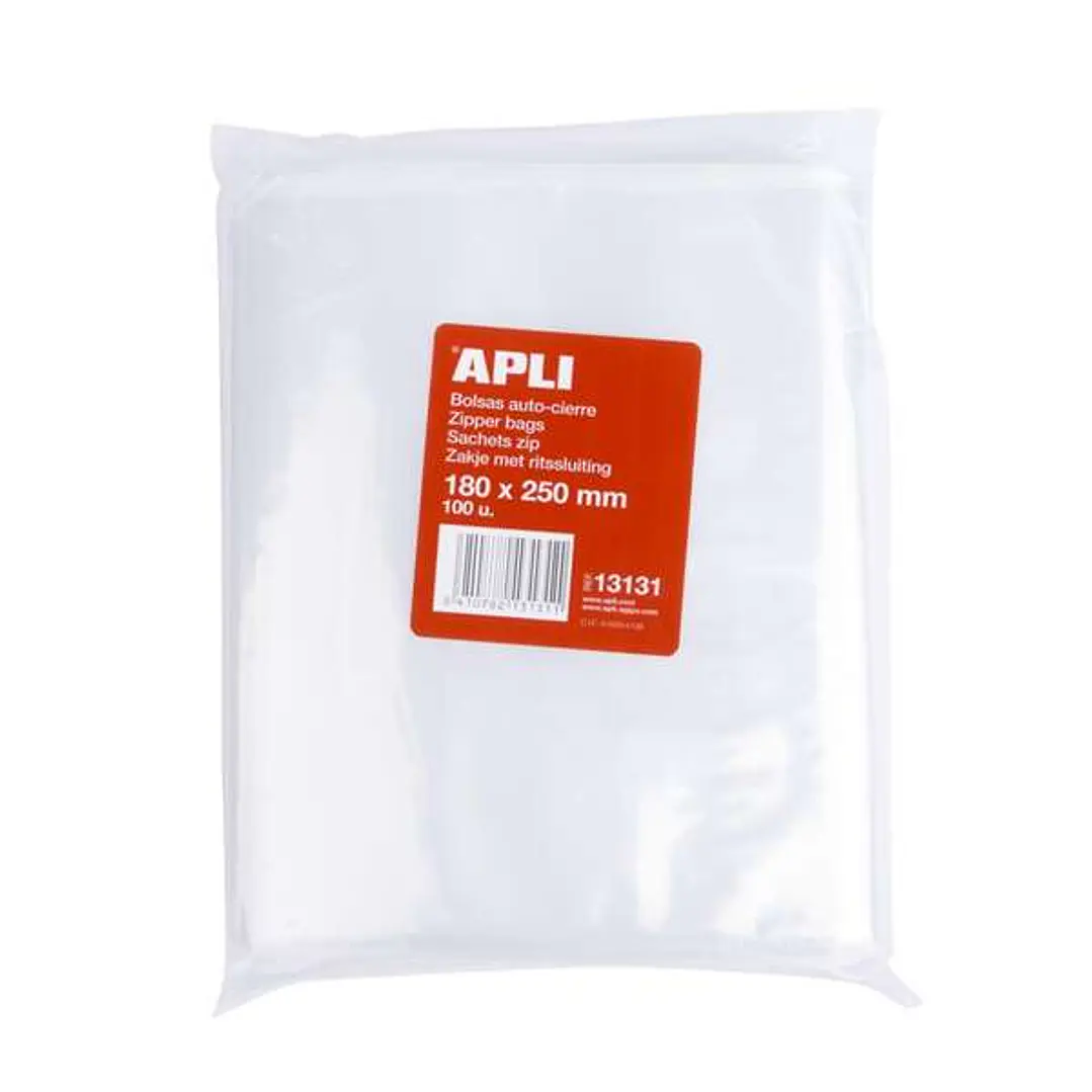 Apli Pack de 100 Bolsas de Auto Cierre 180 x 250 mm - Cierre Seguro - Aptas para Alimentos 1