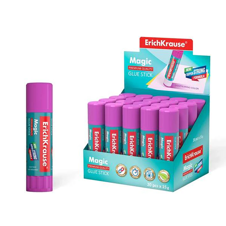Erichkrause Magic Pegamento en Barra Super Fuerte - Adhesion Rapida y Fiable - Color Gradualmente Desaparece - No Toxico - Resistente al Frio - Color  1