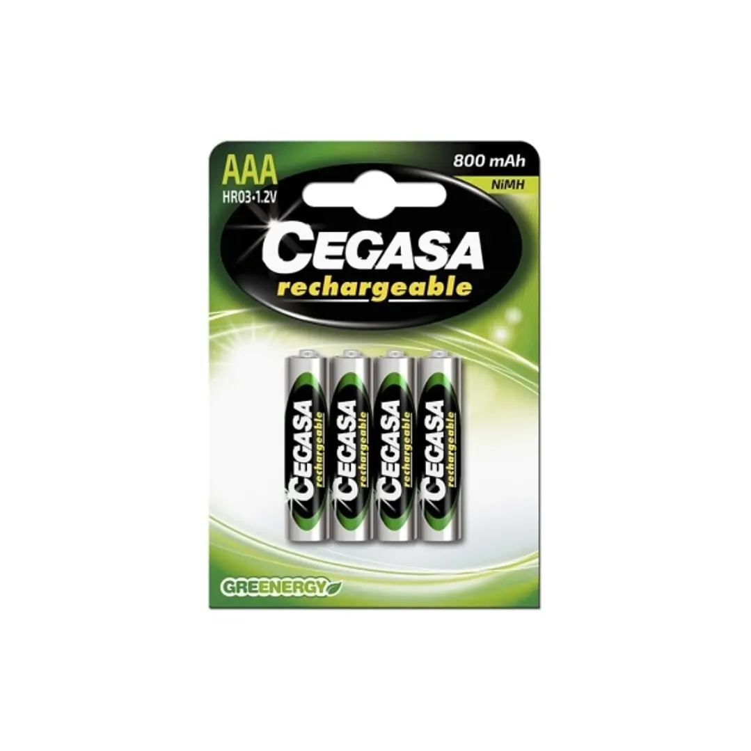Cegasa Rechargeable Pack de 4 Pilas Recargables AAA HR03 800mAh 1