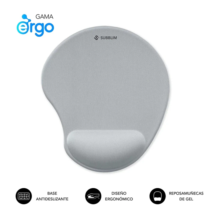 Subblim Ergo Neogel Alfombrilla Ergonomica para Raton - Espuma Elastica - Microtexturizada Impermeable - Base Antideslizante - Color Plata 1