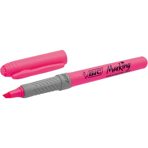 Bic Highlighter Grip Marcador Fluorescente - Tinta con Base de Agua - Punta Biselada - Trazo entre 1.60 y 3.30 mm - Color Rosa