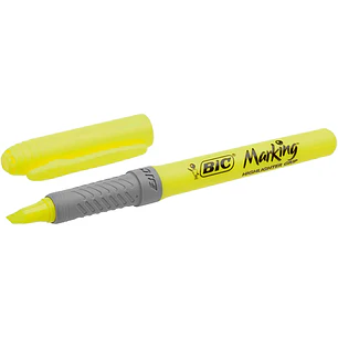 Bic Highlighter Grip Marcador Fluorescente - Tinta con Base de Agua - Punta Biselada - Trazo entre 1.60 y 3.30 mm - Color Amarillo