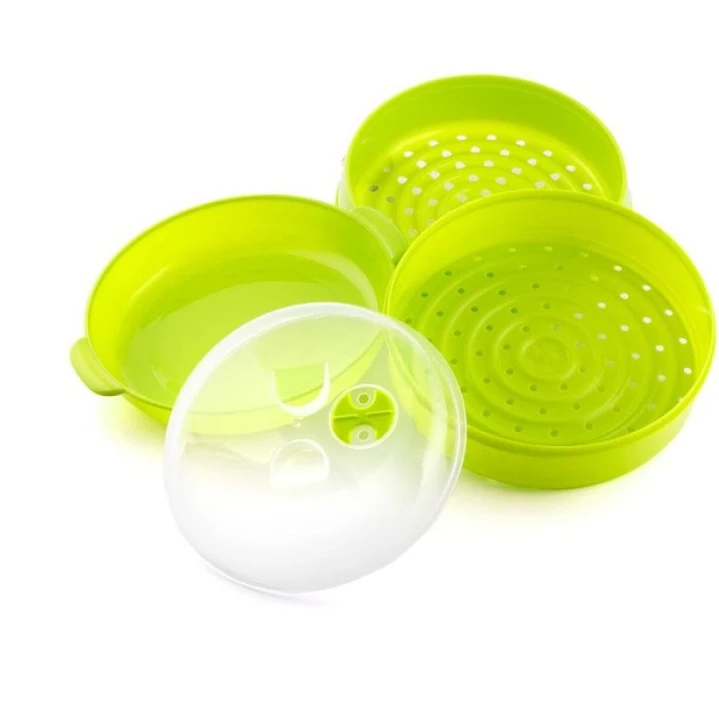 Innovagoods Fresh Vaporera Doble para Microondas - Doble Compartimento - Valvula de Vapor - Material Resistente - Facil Limpieza - Color Verde Lima 1