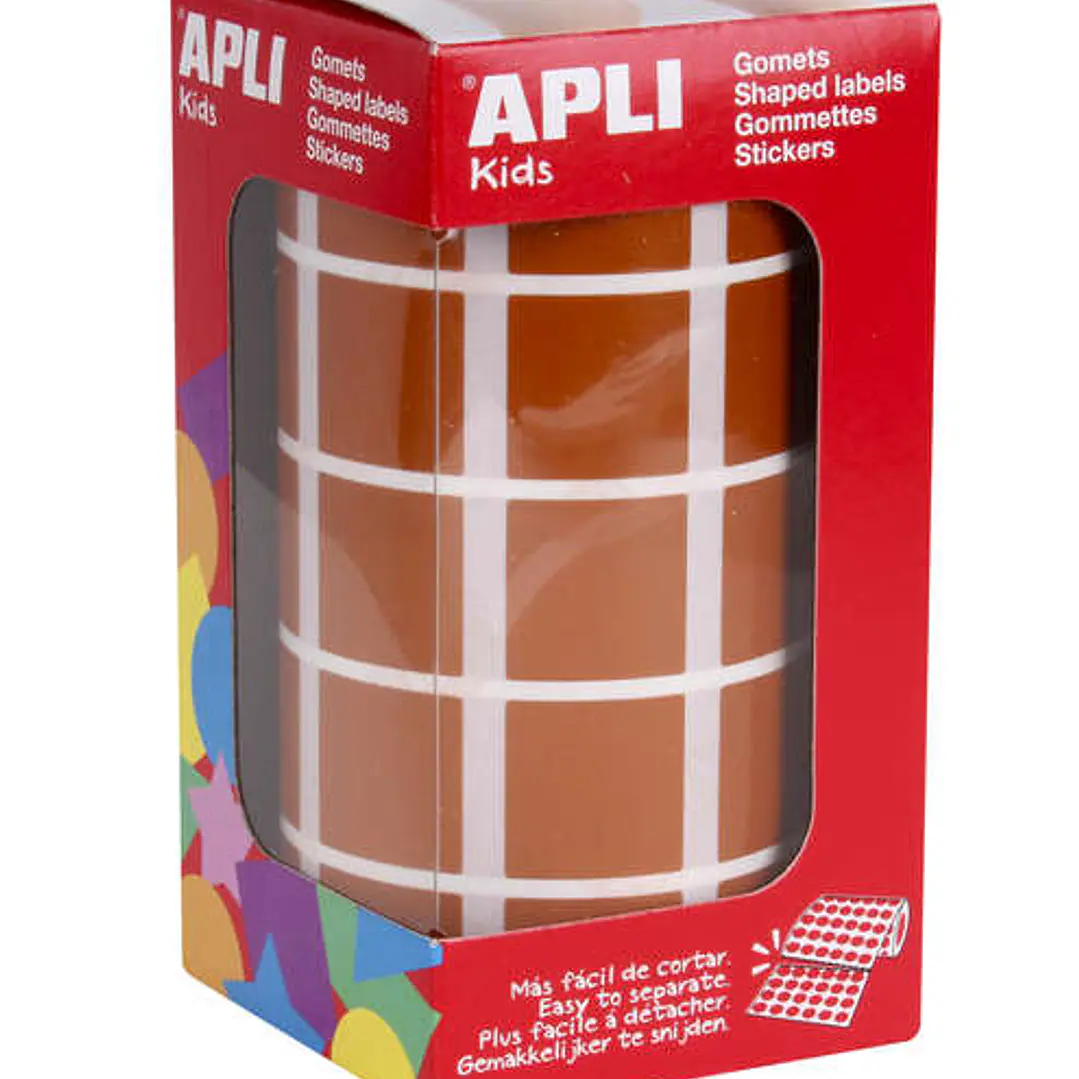 Apli Rollo con 1.770 Gomets Cuadrados 20x20mm - 59 Hojas Pretroqueladas - Ideal para Actividades Infantiles - Normas EN-71 y FSC - Adhesivo Base Agua  1