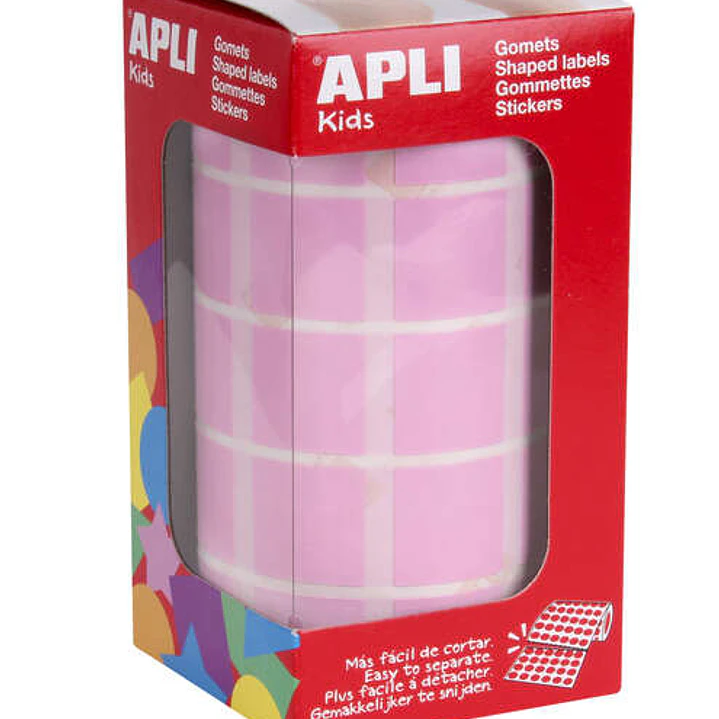 Apli Rollo con 1.770 Gomets Cuadrados 20x20mm - 59 Hojas Pretroqueladas - Ideal para Escuelas y Talleres Infantiles - Normas EN-71 y FSC - Adhesivo Ba 1
