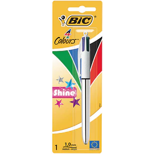 Bic 4 Colours Shine Boligrafo de Bola Retractil - Punta Media de 1.0mm - Tinta con Base de Aceite - 4 Colores de Tinta