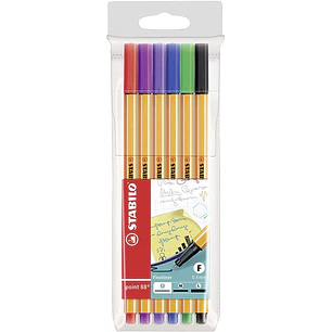 Stabilo Point 88 Pack de 6 Rotuladores de Punta Fina de Fibra - Trazo de 0.4 mm - Tinta con Base de Agua - Colores Surtidos