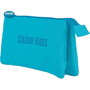 Dohe Colour Vibes Portatodo Triple - Cierre Doble con Cremallera y Tirador de Goma - Color Azul Cyan