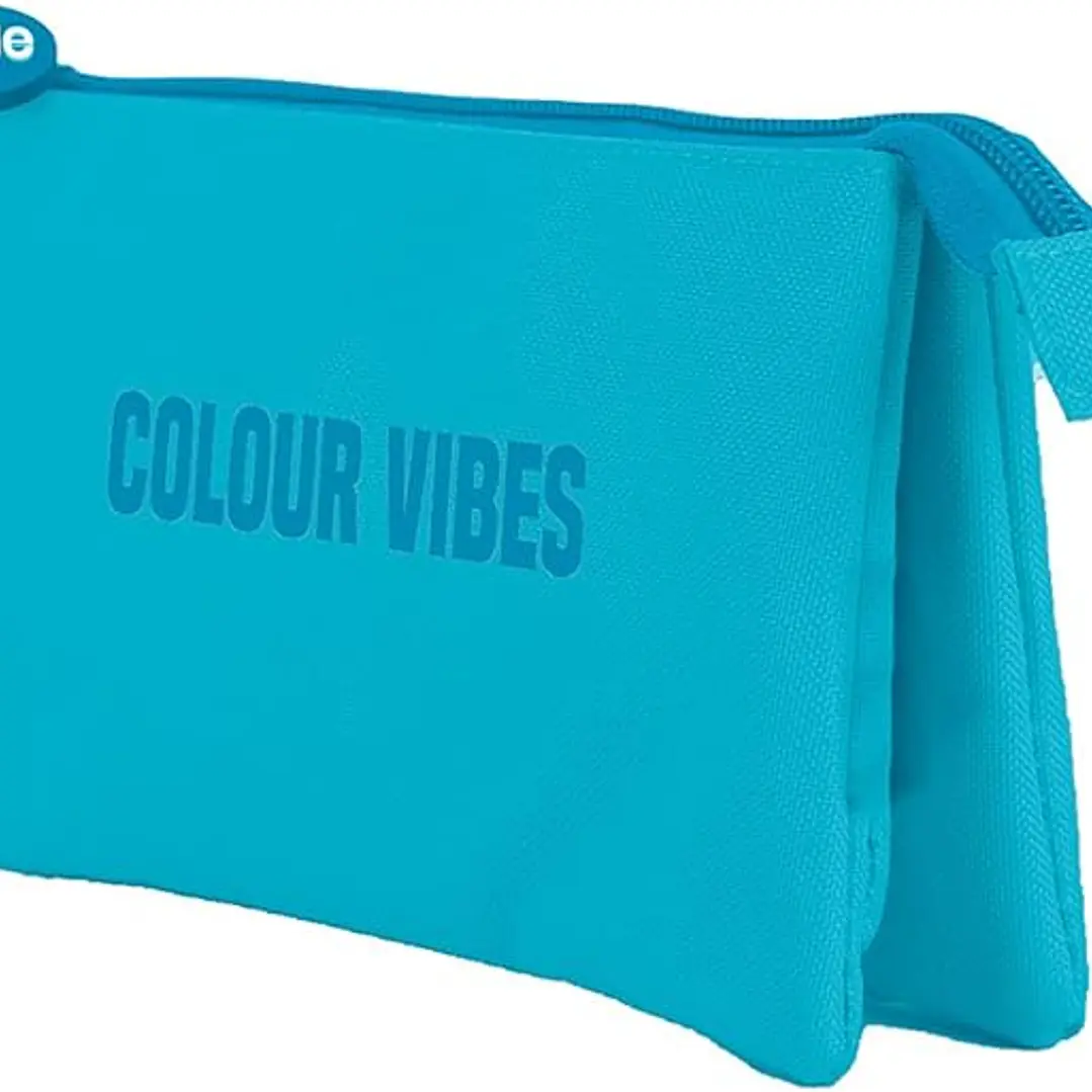 Dohe Colour Vibes Portatodo Triple - Cierre Doble con Cremallera y Tirador de Goma - Color Azul Cyan 1
