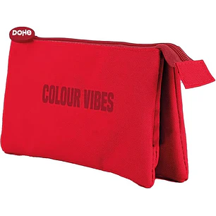 Dohe Colour Vibes Portatodo Triple - Cierre Doble con Cremallera y Tirador de Goma - Color Rojo