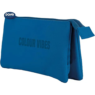 Dohe Colour Vibes Portatodo Triple - Cierre Doble con Cremallera y Tirador de Goma - Color Azul