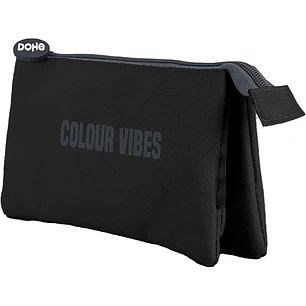 Dohe Colour Vibes Portatodo Triple - Cierre Doble con Cremallera y Tirador de Goma - Color Negro