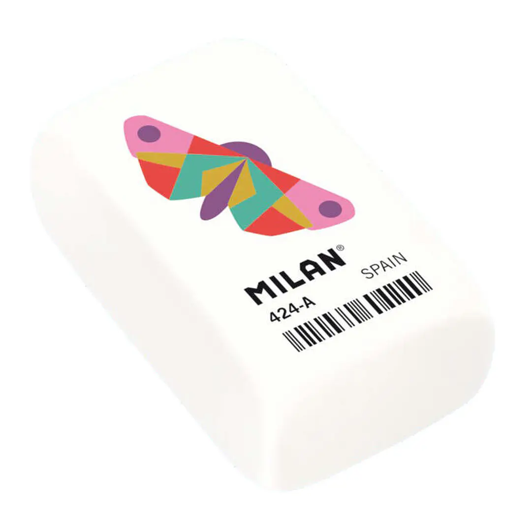 Milan 424A Goma de Borrar Rectangular - Miga de Pan - Caucho Sintetico - Color Blanco - Dibujos Geometricos de Animales Surtidos 1