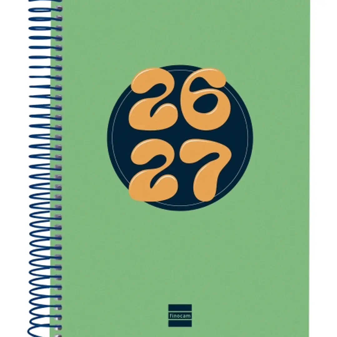 Finocam Cool Agenda Escolar 26/27 - 1 Dia por Pagina - Formato 4º - 155x212mm - Tapas de Carton Forrado - Papel de 80g/m2 - Espiral Metalica - Esquina 1