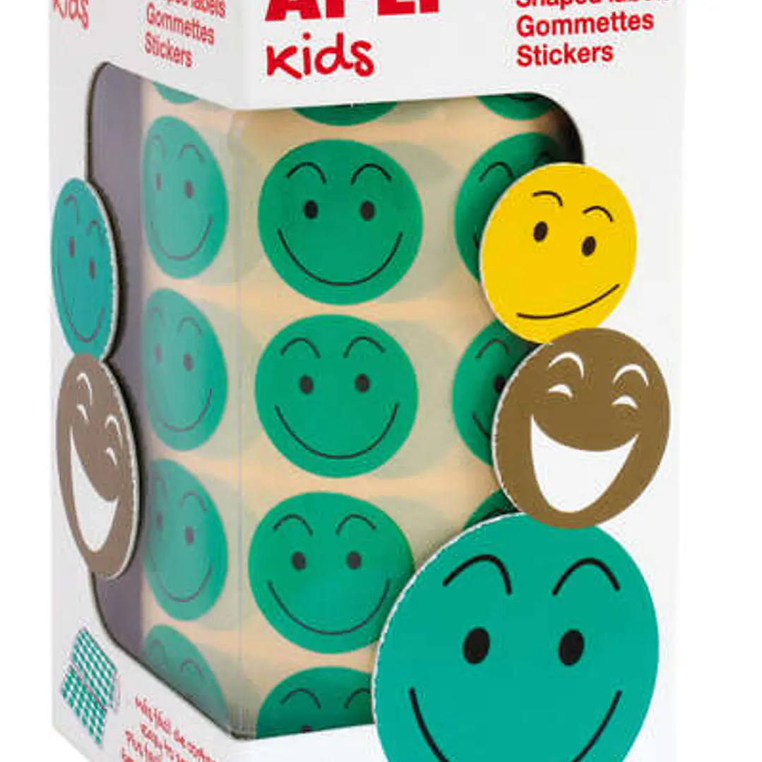 Apli Rollo con 900 Gomets Cara Feliz Verdes Ø 20mm - Adhesivo Removible - Ideal para Motivar y Premiar a los Niños 1