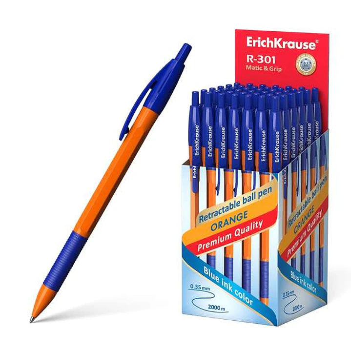 Erichkrause R-301 Naranja Matic&Grip Boligrafo Retractil - Punta de 07mm - Trazo de 0.35mm - Grip de Goma - Tinta de Secado Rapido - Color Azul 1