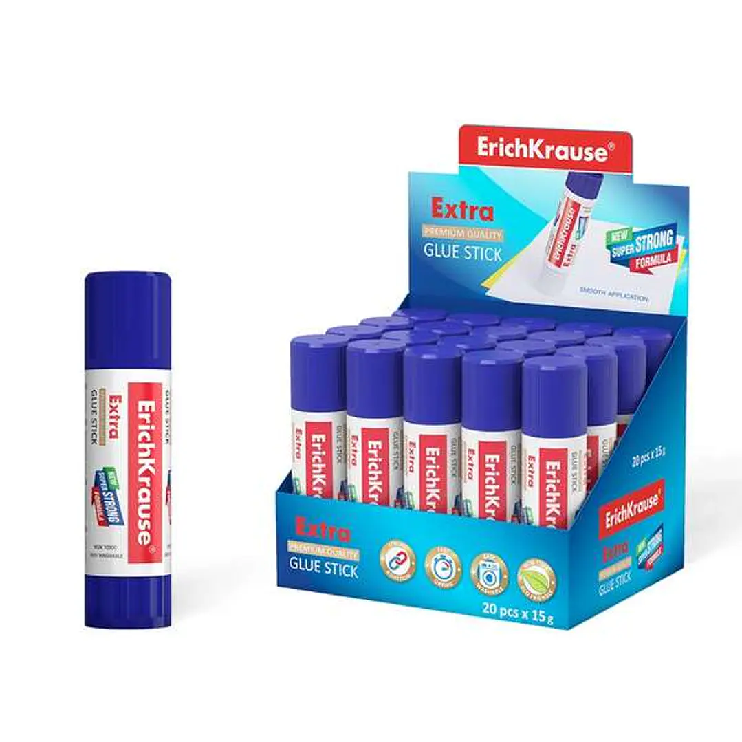 Erichkrause Pegamento en Barra Extra 15gr - Formula Super Fuerte - Consumo Economico - Adhesion Rapida y Fiable - Facil de Lavar con Agua - No Toxico  1