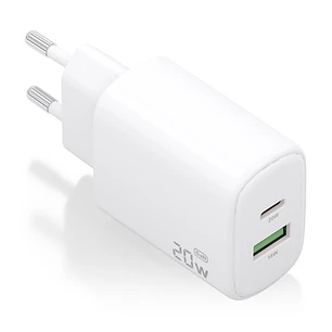 Aisens Cargador GaN 20W - 1xUSB-C PD3.0 - 1xUSB-A QC3.0 - Color Blanco