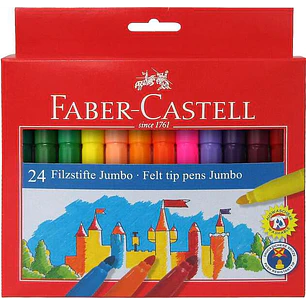 Faber-Castell Jumbo Pack de 24 Rotuladores Punta Gruesa - Tinta con Base de Agua Lavable - Colores Surtidos