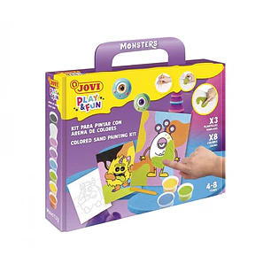 Jovi Play & Fun Kit Pinta con Arena Monsters con 8 Botes de Arena + 1 Punzon + 3 Laminas con Diseños de Monstruos - Colores Surtidos