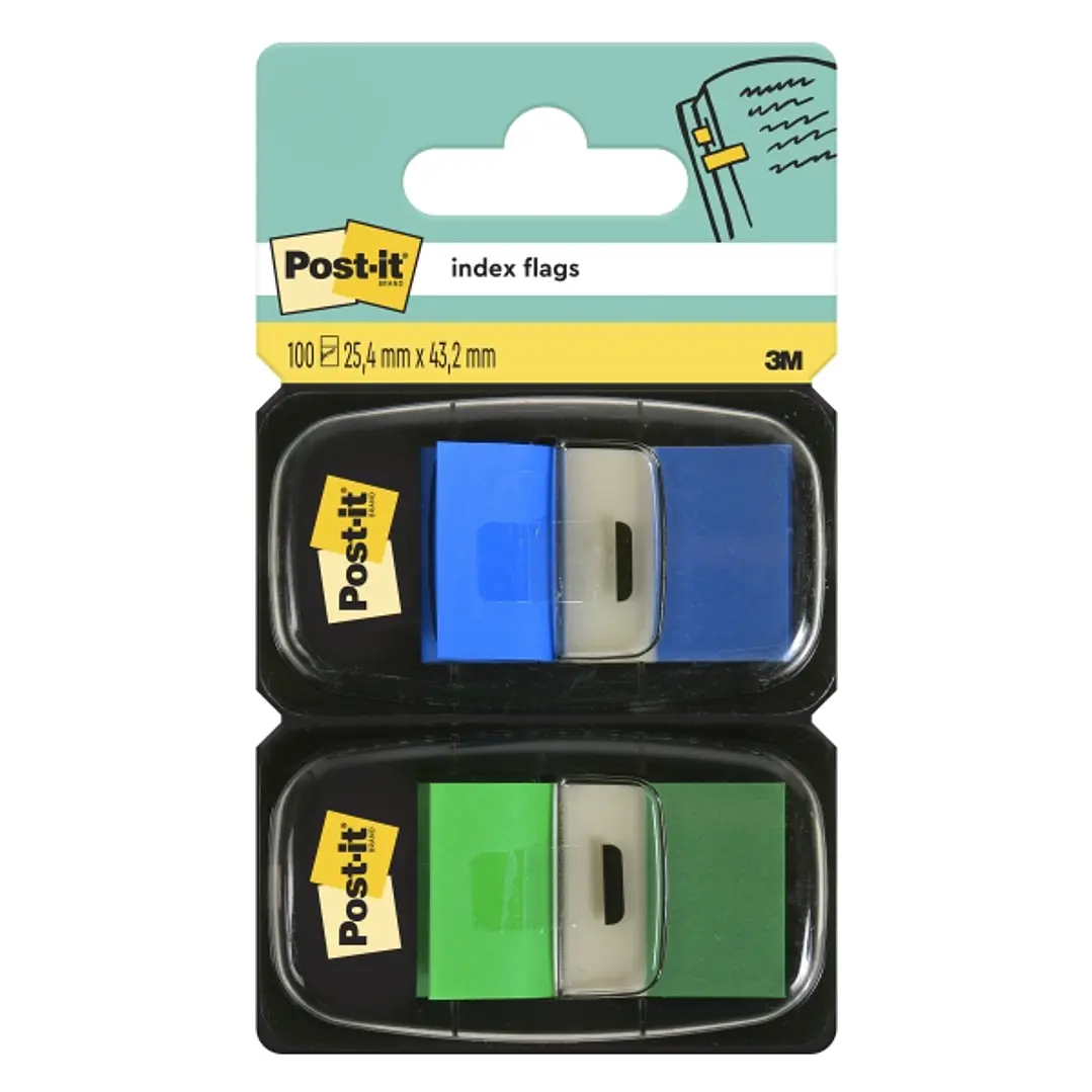 Post-It Index Pack de 2 Dispensadores con 100 Marcadores de Indice Reposicionables - Forma Rectangular - Colores Surtidos 1