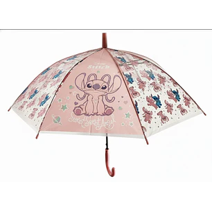 Safta Stitch Ohana Paraguas Automatico de 76cm - 8 Paneles - Asa y Punta de PVC - POE - Nervios de Acero de 8mm - Color Rosa Pastel