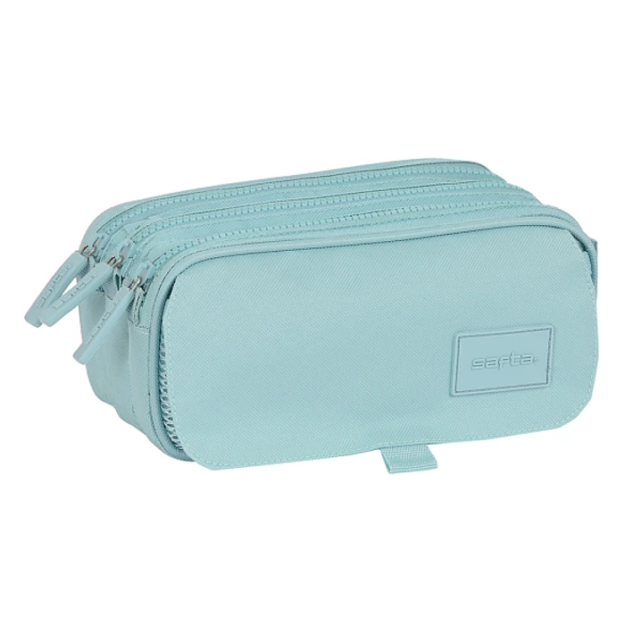 Safta Basic Portatodo - 3 Compartimentos con Cremalleras - Bolsillo Frontal - Cinta Adaptable - 1.72L - 215x80x100mm - Color Turquesa 1