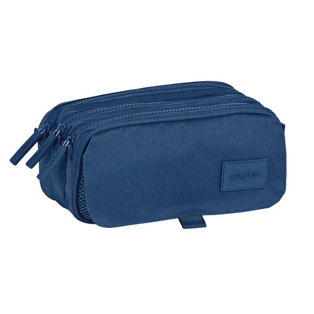 Safta Basic Portatodo - 3 Compartimentos con Cremalleras - Bolsillo Frontal - Cinta Adaptable - 1.72L - 215x80x100mm - Color Azul Marino 1