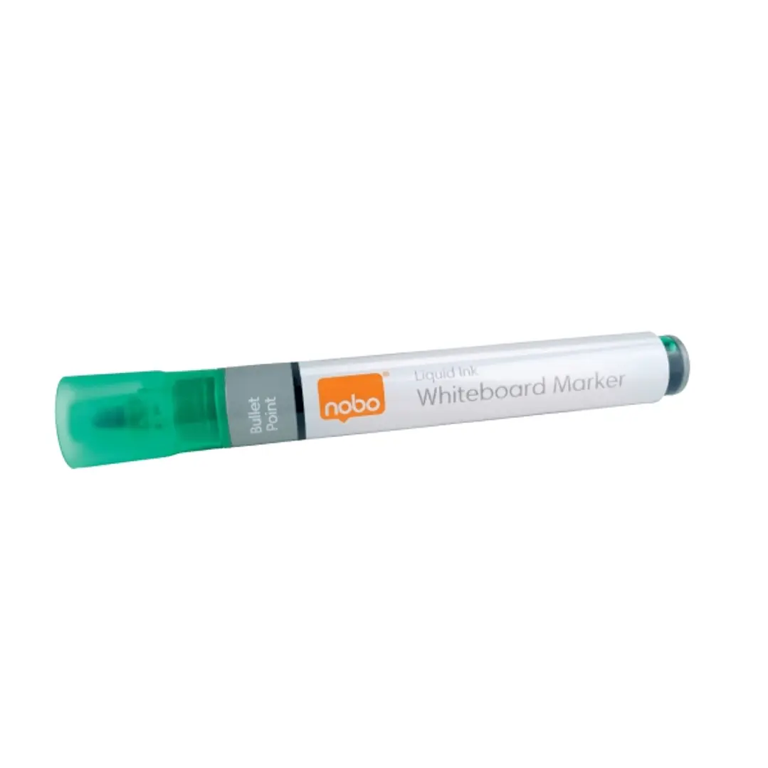 Nobo Pack de 10 Rotuladores para Pizarra Blanca - Punta Redonda 3mm - Tinta Liquida - Ventana para Ver el Nivel de Tinta - Color Verde 1