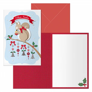Dohe Ardilla Pack de 6 Tarjetas de Felicitacion Navideña con Sobre - Tamaño Cerrada 11.5x17cm, Abierta 23x17cm - Papel Offset - Impresas a todo Color