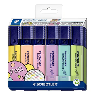 Staedtler Textsurfer Classic 364 Pastel Pack de 6 Marcadores Fluorescentes - Secado Rapido - Trazo 1 - 5mm Aprox - Colores Pastel Surtidos