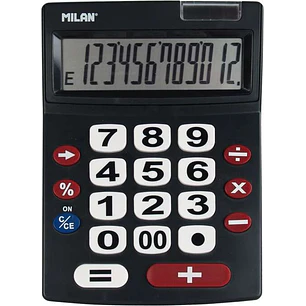 Milan Calculadora 12 Digitos Extra Grande - Teclas Grandes - Tecla Rectificacion Entrada de Datos - Apagado Automatico - Color Negro