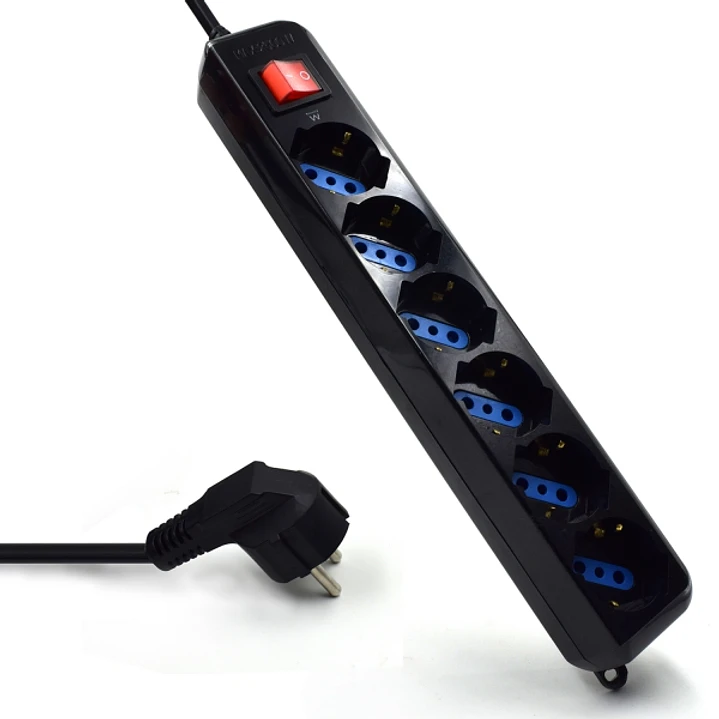 Ewent Regleta de Energia - 6 Enchufes - Version Schuko - 16A con Interruptor de Encendido/Apagado - Proteccion contra Sobrecarga - Cable de 1.5m - Col 1