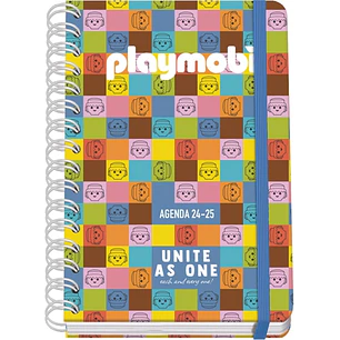 Dohe Playmobil Unite As One Agenda Escolar 25/26 Espiral Wireo A5 - Semana Vista - Papel 80g/m2 - 4 Hojas de Pegatinas - Cubierta de Carton Plastific
