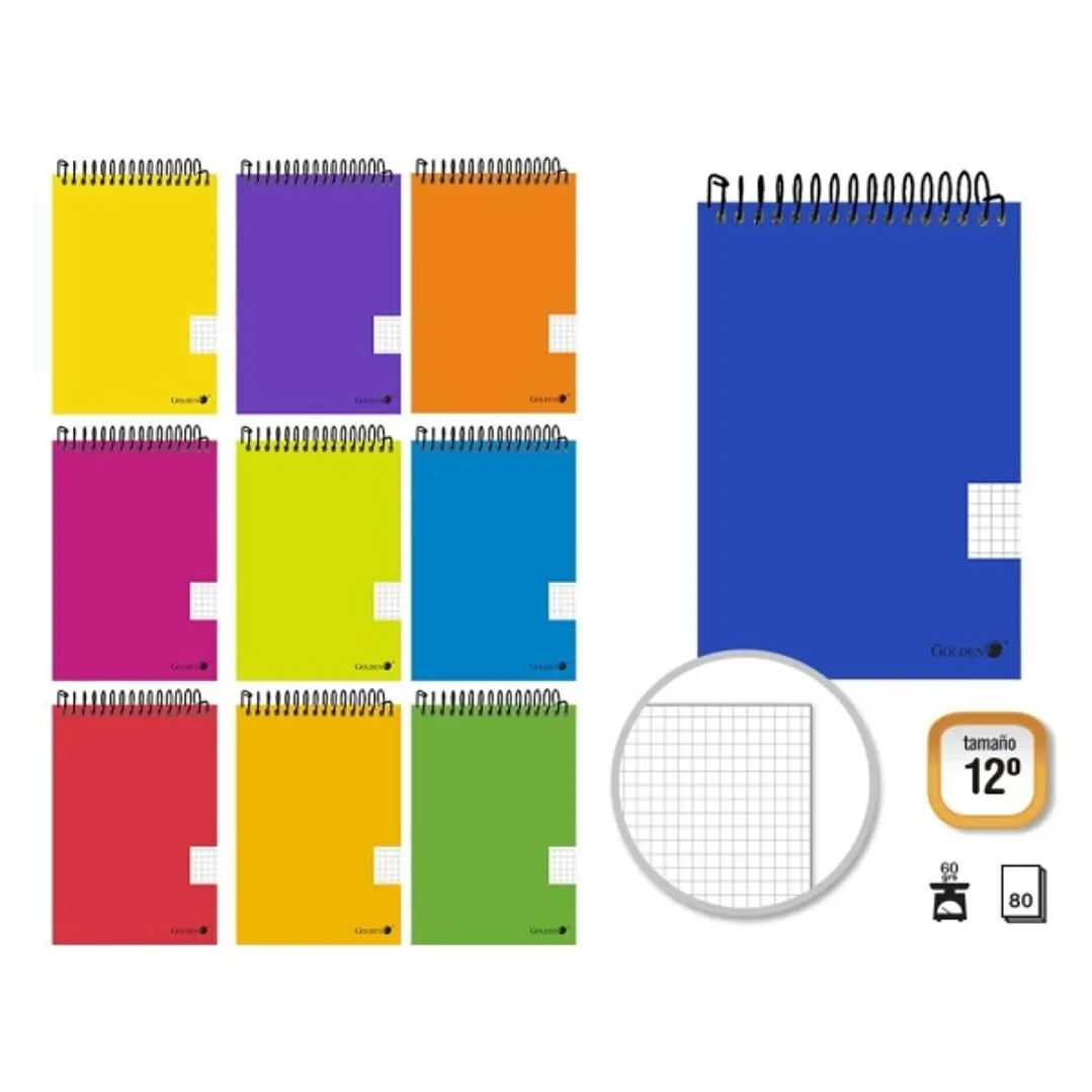 Golden Cuaderno Espiral Apaisado 80 Hojas 60grs Cuadricula 4x4 - Tamaño 12º - Colores Surtidos 1