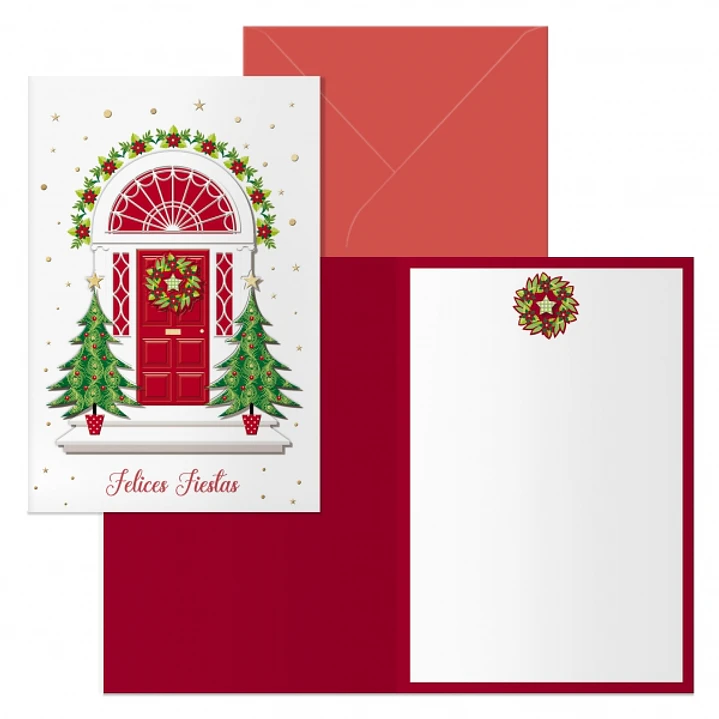 Dohe Red Door Pack de 6 Tarjetas de Felicitacion Navideña con Sobre - Tamaño Cerrada 11.5x17cm, Abierta 23x17cm - Papel Offset - Impresas a todo Color 1