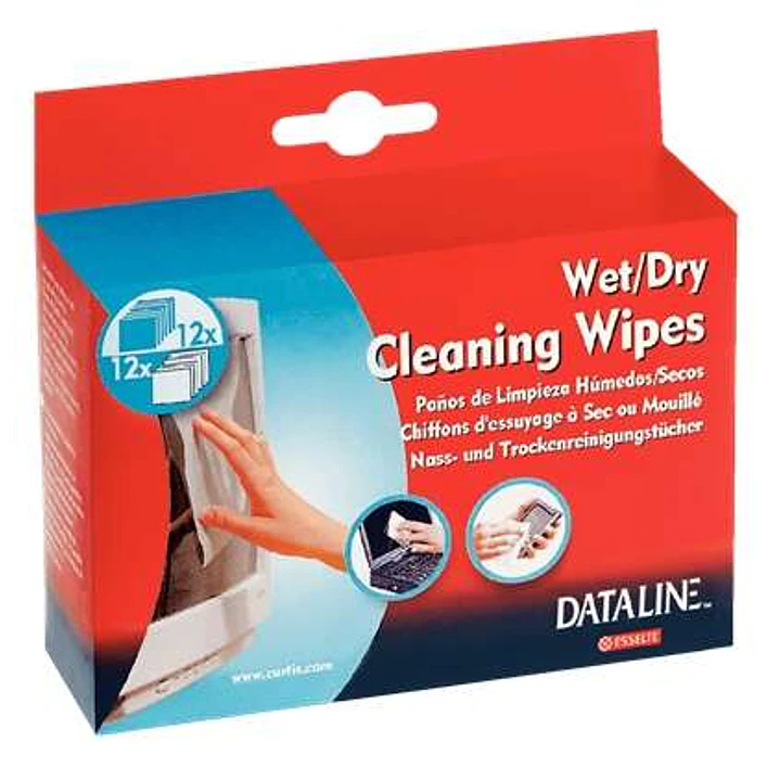 Esselte Pack de 12 Toallitas Secas y 12 Toallitas Humedas para Pantallas - Envasadas en Sobres - Eliminan el Polvo 1