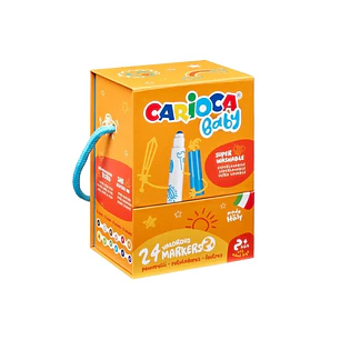 Carioca Baby Caja Rigida con 24 Rotuladores - Punta Redonda y Bloqueada para la Maxima Seguridad - Superlavables - Dermatologicamente Testados - Color