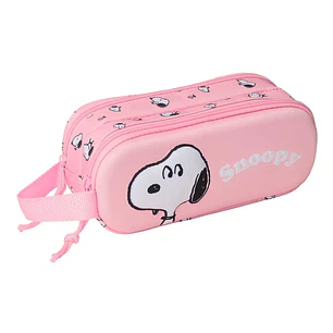 Safta Snoopy Estuche Portatodo 3D de 1L - 2 Compartimentos - Cierre de Cremallera - Asa de Mano - 21x8x6cm - Color Rosa Pastel
