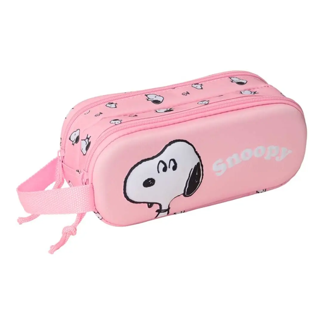 Safta Snoopy Estuche Portatodo 3D de 1L - 2 Compartimentos - Cierre de Cremallera - Asa de Mano - 21x8x6cm - Color Rosa Pastel 1