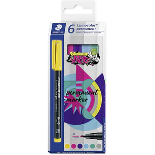 Staedtler Lumocolor 317 Pack de 6 Rotuladores Permanentes - Punta Media Redonda - Trazo 1mm Aprox - Capuchon con Clip - Secado Rapido - Colores Surtid