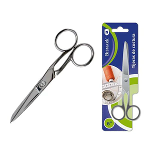 Bismark Tijera de Costura  Acero Inoxidable 15.2cm - Fijacion por Tornillo - Presion Constante Entre Hojas - Presentacion en Blister - Color Plata