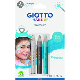 Giotto Make Up Princess Pack con 3 Lapices Cosmeticos de Tematica Princesa - Se Lava con Agua - Dermatologicamente Testado - Colores Surtidos