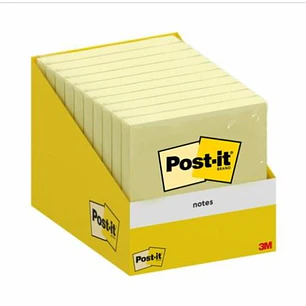 Post-It Pack de 10 Blocs de 100 Notas Adhesivas Reposicionables - Forma Cuadrada - 76x76mm - Color Amarillo Claro