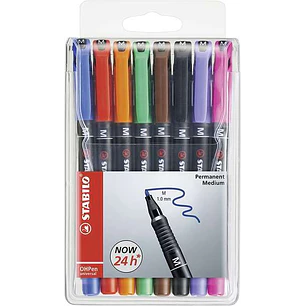 Stabilo OHPen Pack de 8 Rotuladores Permanentes - Punta Media - Trazo de 1mm - Agarre Antideslizante - Tapon Ventilado - Colores Surtidos