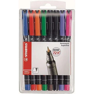 Stabilo OHPen Pack de 8 Rotuladores Permanentes - Punta Superfina - Trazo de 0.4mm - Agarre Antideslizante - Tapon Ventilado - Colores Surtidos