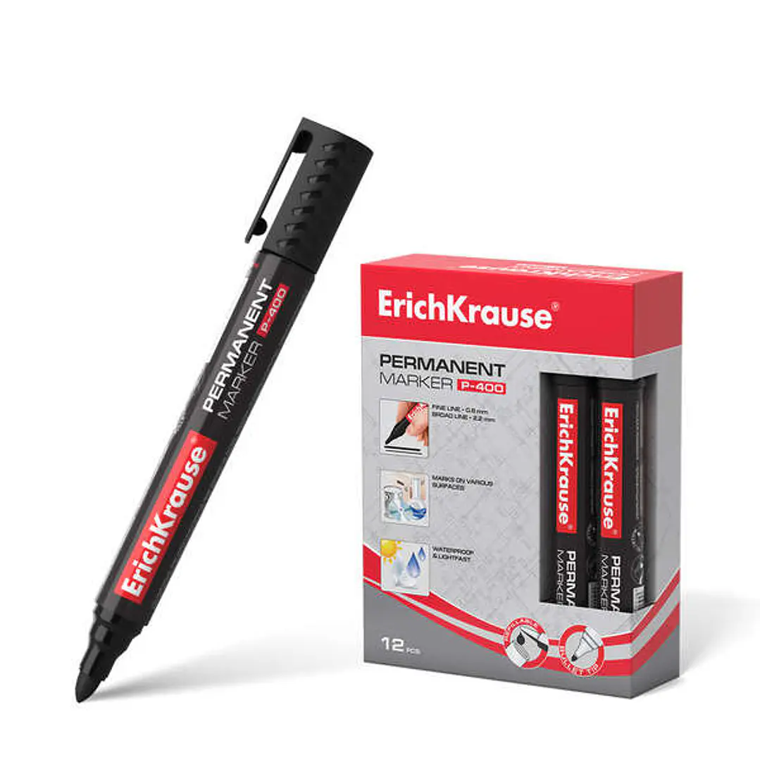 Erichkrause Marcador Permanente P-400 - Punta en Forma de Bala - Resistente a Multiples Superficies - Color Negro 1
