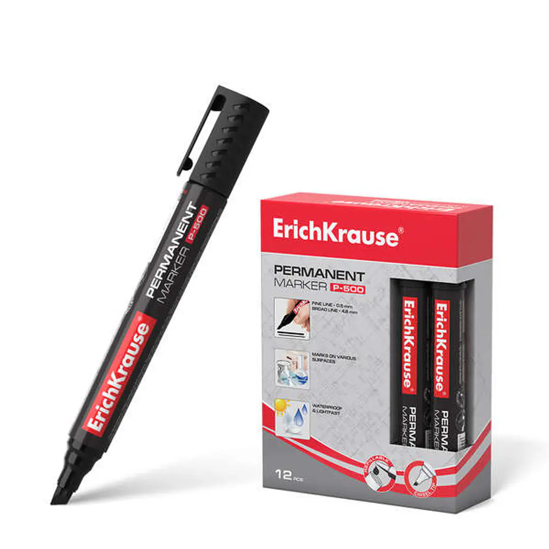 Erichkrause Marcador Permanente P-500 - Punta Biselada - Resistente al Agua y a los Rayos UV - Color Negro 1