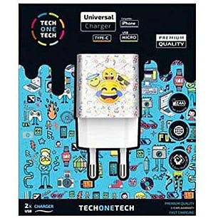 TechOneTech Emojitech Smile Cargador Doble de Pared USB-A - Alto Rendimiento